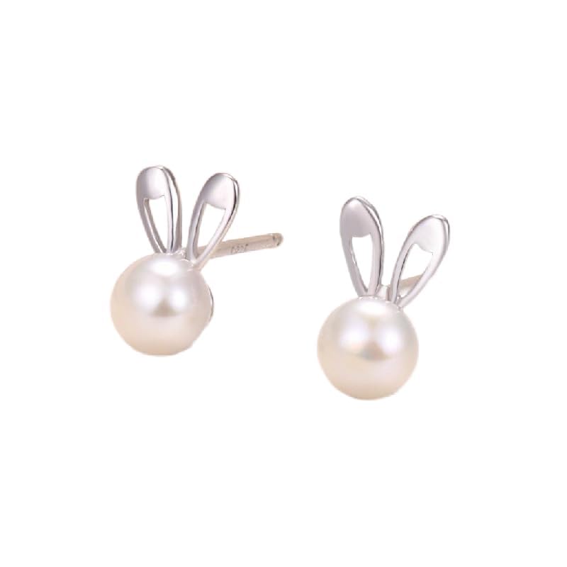 

freshwater pearl earrings Rabbit ladies pearl one grain silver 925 cute stud Leave it on Smaller Compatible with metal allergies gold everyday use