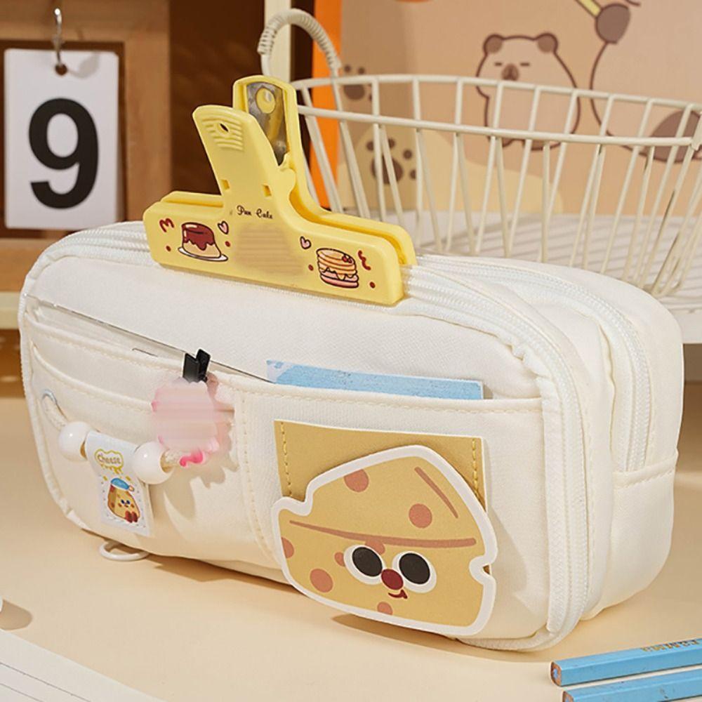 INS Zipper Design Pen Bag Multi-layer Large Capacity Stationery Bag Stationery Organizer Students