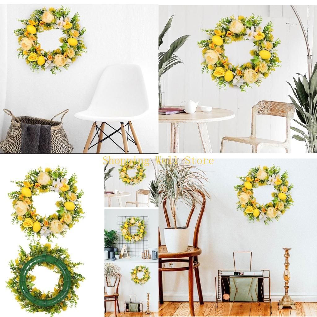 KX4B Artificial Spring Wreath Yellow Flower Wreath with Lemon for Front Door Garden China Mainland