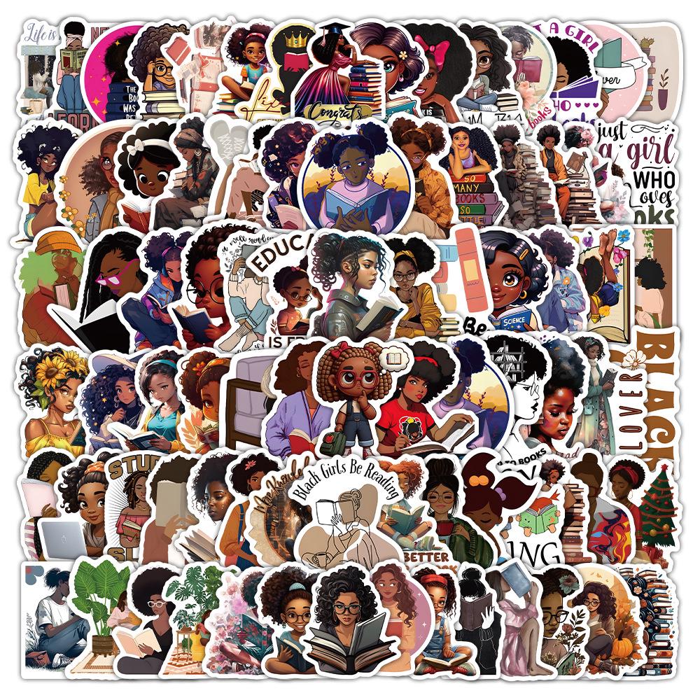 100 Black Girl Reading Graffiti Stickers: Creative, Waterproof Phone & Skateboard Decorations