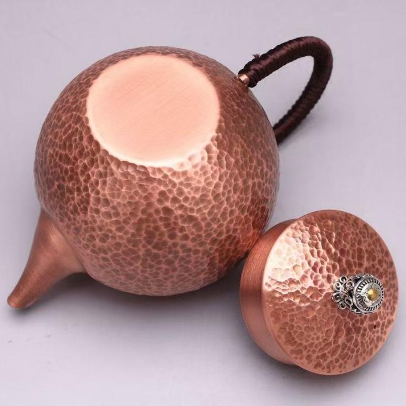 Vintage Small Size Copper Coffee Pot,Hammer Texture Weave Handle 300 Ml Heat Resistant Filter Water Kettle,Handcrafted Teapot