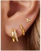 3 Pcs Set Hoop Stud Earrings for Women, Multiple Piercing CZ Crystal Triangle Studs Stackable Huggie Earrings Set Jewelry