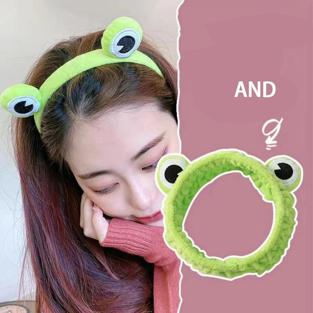 Cute Green Frog Headband with Hair Hoop for Washing Face Wide Padded Headband Skin Care Makeup Removal Shower for Women Girls