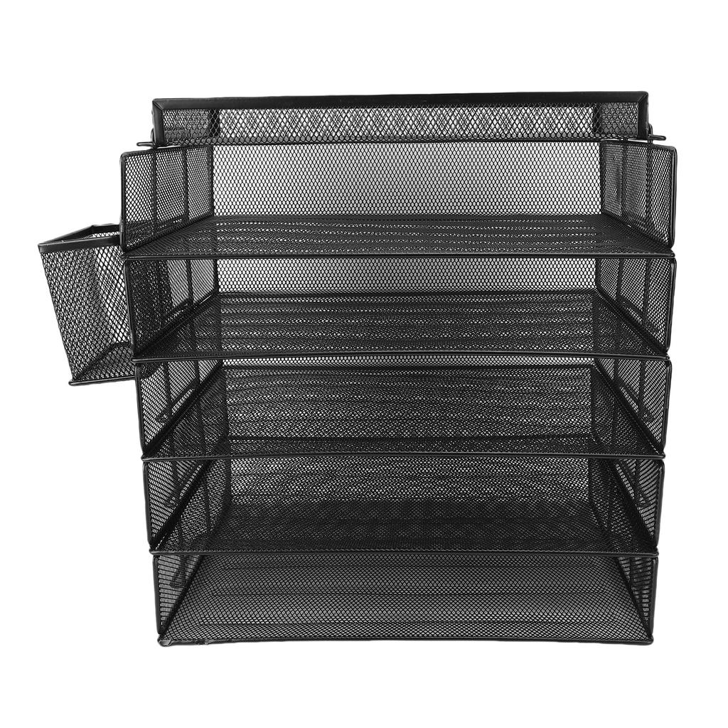 5 Tray Paper Organizer 5 Tier Letter Storage Mesh Desk File Sorter with Top Box Pen Container for