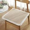 Thin Seat Pad for Home Cotton Linen Chair Pad, Striped Plaid Dining Mat with Lace Trim, Lightweight Wood Chairs Breathable Ties Office Barstool