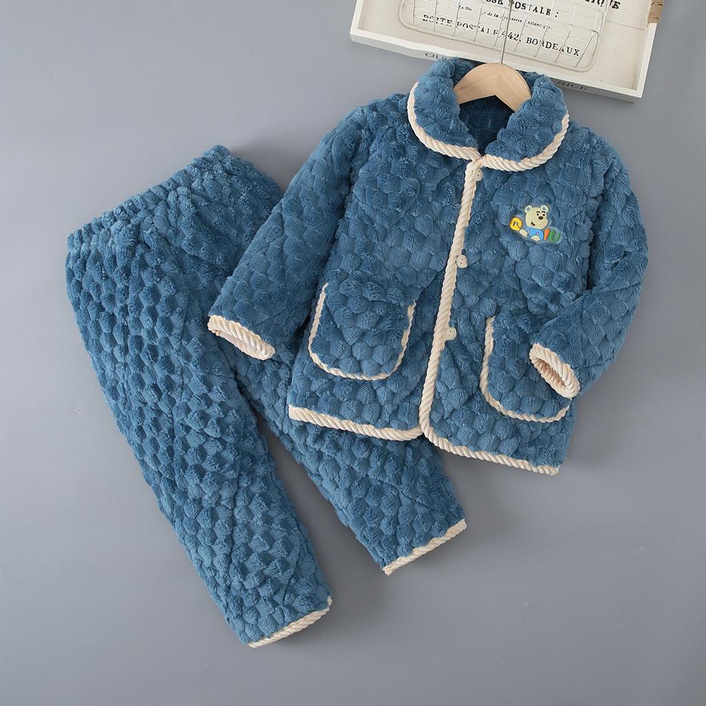Children's Winter Flannel Pajamas: Thick Coral Fleece, Three-Layer Quilted, Parent-Child Matching Set