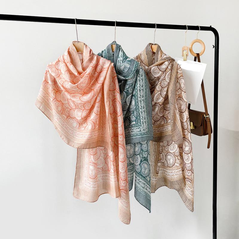 185 * 85cm Letní Dámský Nový Středně Dlouhý Šátek Šál Prodyšný Opalovací Módní Všestranný Prémiový Hedvábný Šátek