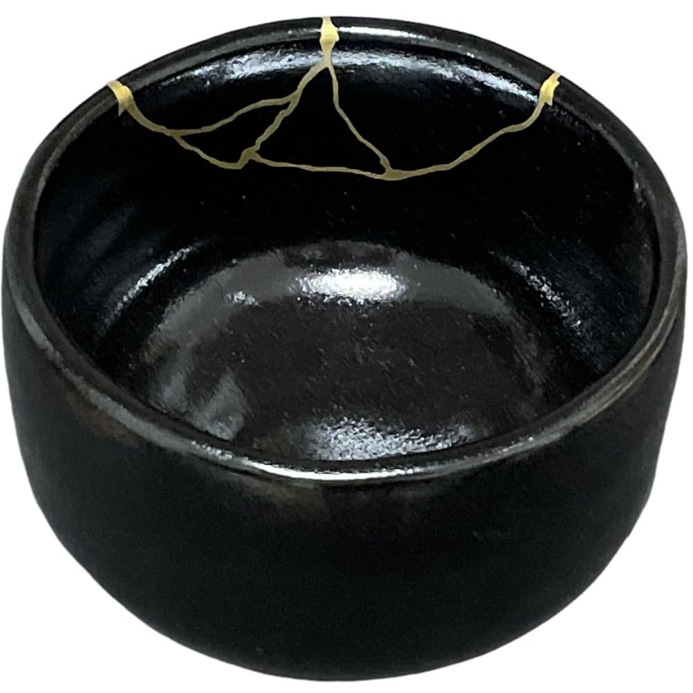 Ale-net Matcha Bowl, W12 x D12 x H7.7cm, Yuzu Tenmoku Kintsugi Style, Mino Ware, Made in Japan