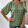 Women's Comfortable Loose Jacquard V-neck Short Sleeved Top for Women Shirt