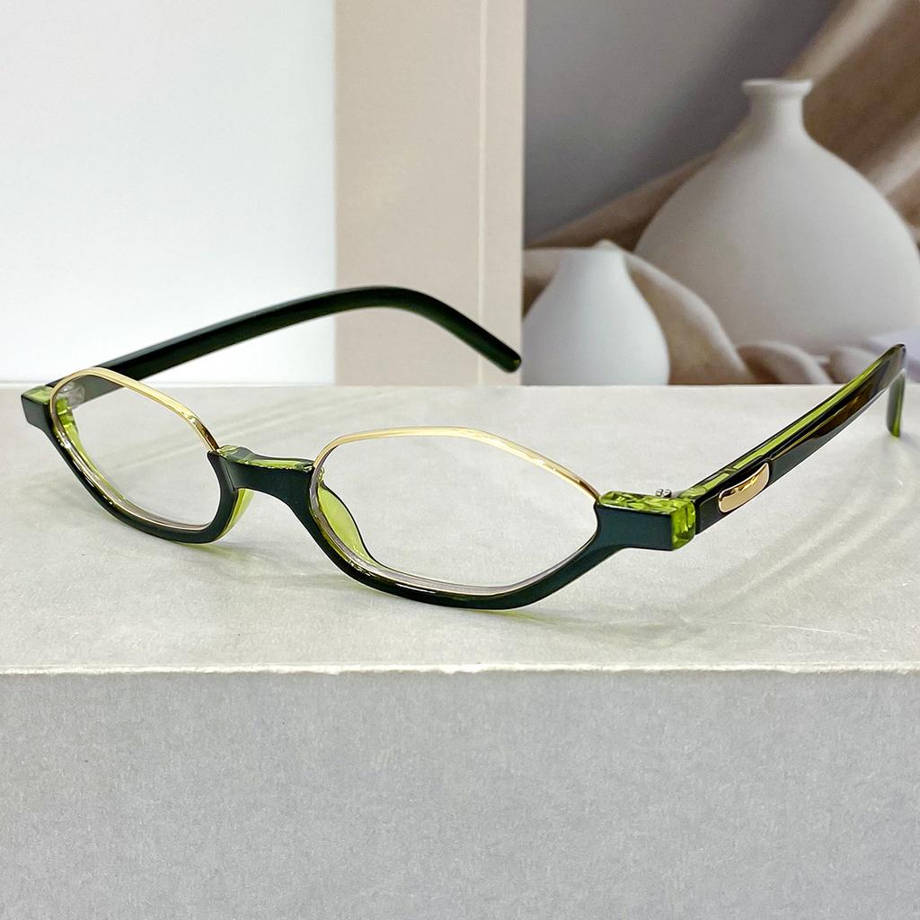 New cat's eye half-frame fashion glasses retro literary trend women's European and American versatile small frame metal flat mirror
