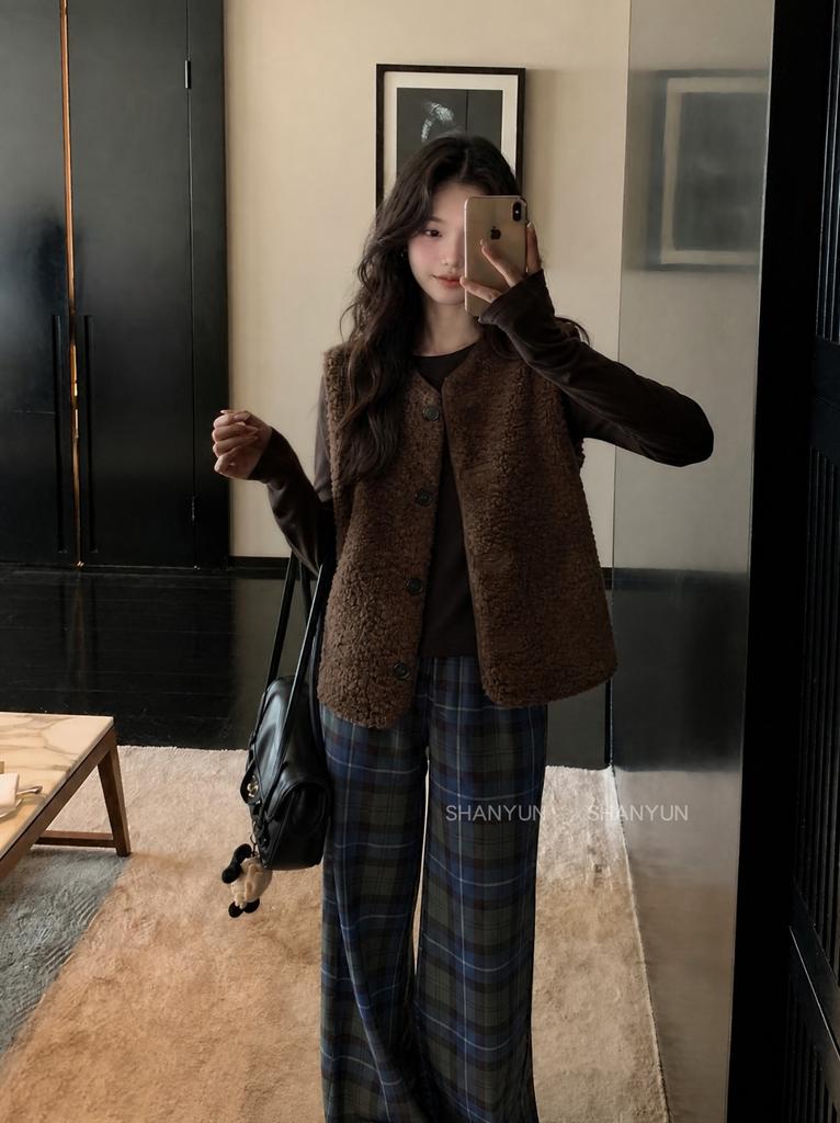 Shirt rhyme • [M waxy vest] homologous fabric dark brown vest autumn and winter environmentally friendly fluff vest
