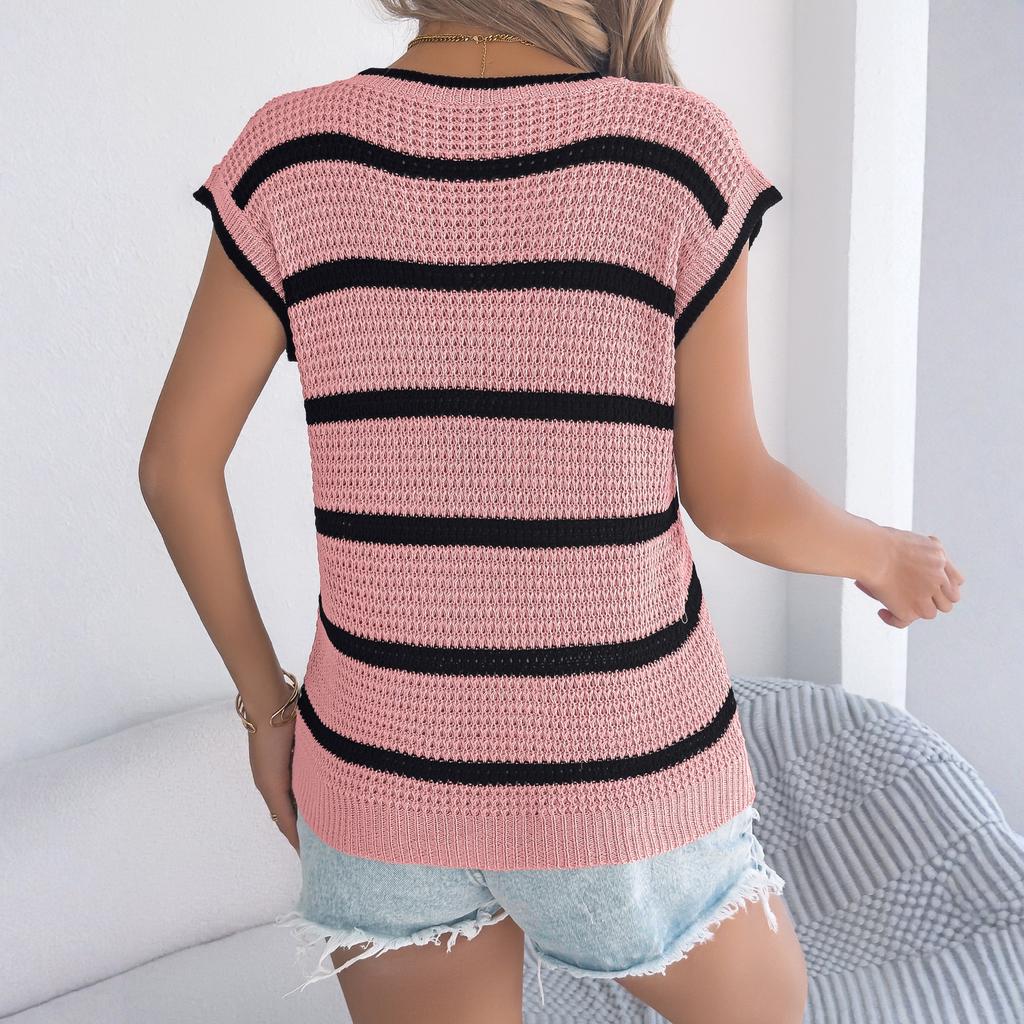 Women's Fashion Contrast Striped Casual Loose Sweater Top
