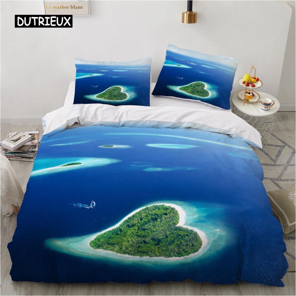 Natural Landscape King Queen Duvet Cover Comic Ink Painting Style Bedding Set Adults Tree Mountain River Polyester Quilt Cover