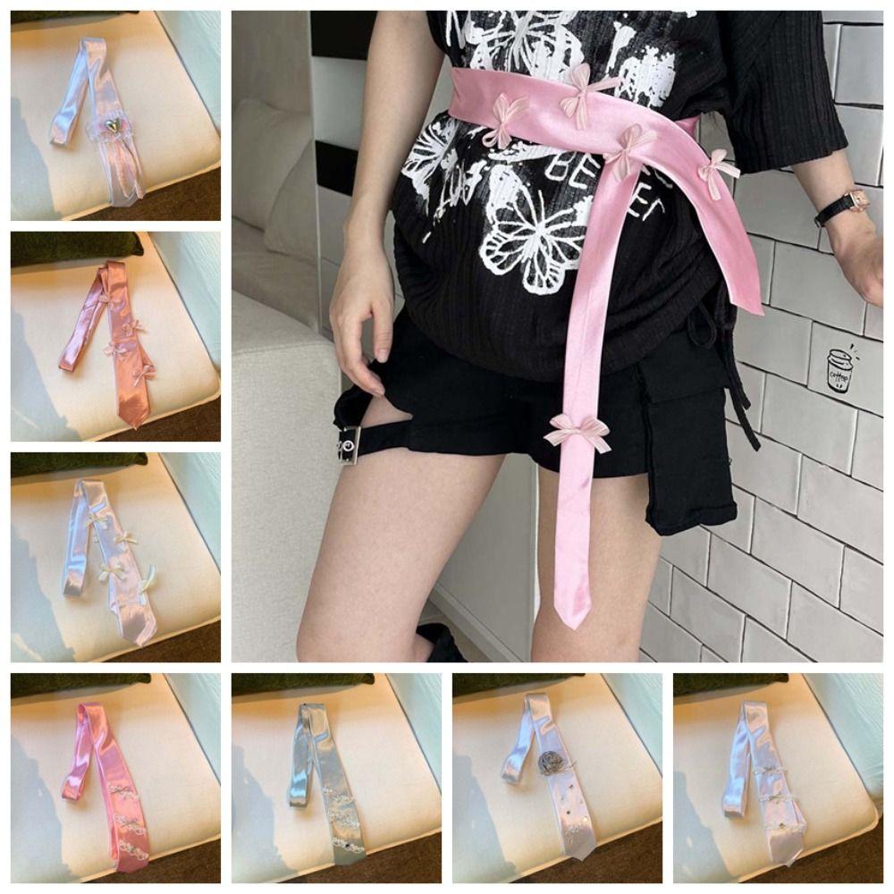 Multi-Use Satin Long Necktie Lace Narrow Long Scarf Korean Style Ribbon Bow Tie  Spicy Girl