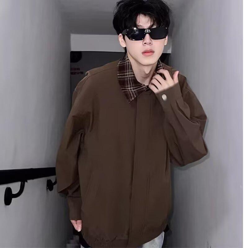 Men's Retro Lapel Two-Piece Look Jacket - Autumn/Winter Trendy Casual Loose Baseball Style