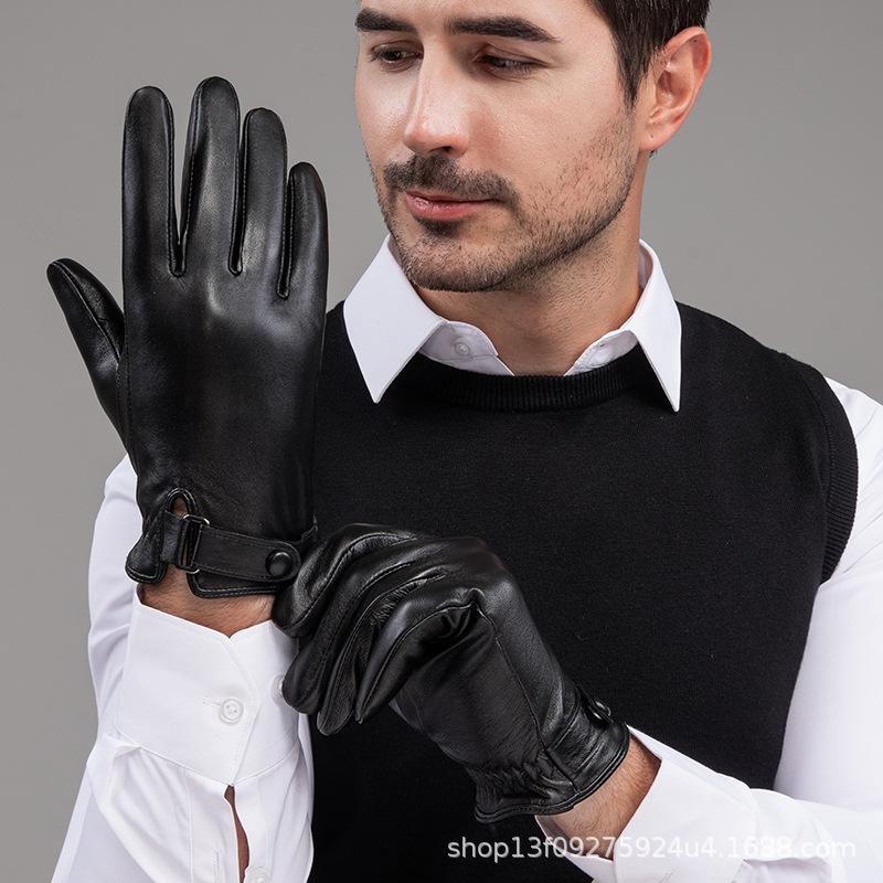 Men'S Real Sheepskin Gloves Are Warm In Winter, Piled And Thickened Touch Screen For Driving And Riding, Business Leather Gloves Are Windproof