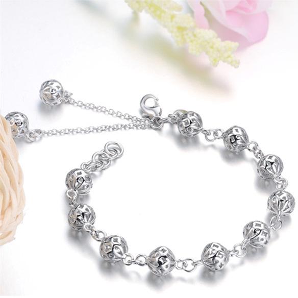 Korean Style Copper Plated Silver Hollow Ball Bracelet for Women