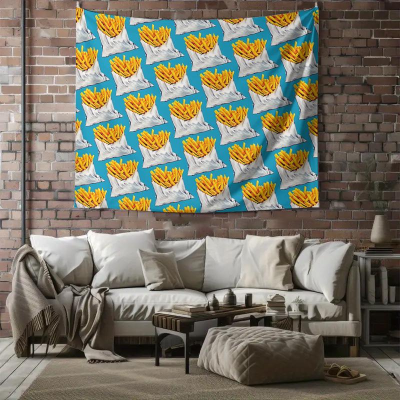 French Fries Tapestry Wall Hanging Fast Food Decor Kitchen Aesthetic Trendy Dorm Room Backdrop Unique Foodie Gift Retro Diner Vi