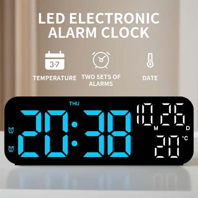 Digital Alarm Clock Temperature and Date Week Display Night Mode Table Clock Voice Control 12/24H Electronic LED Alarm Clocks