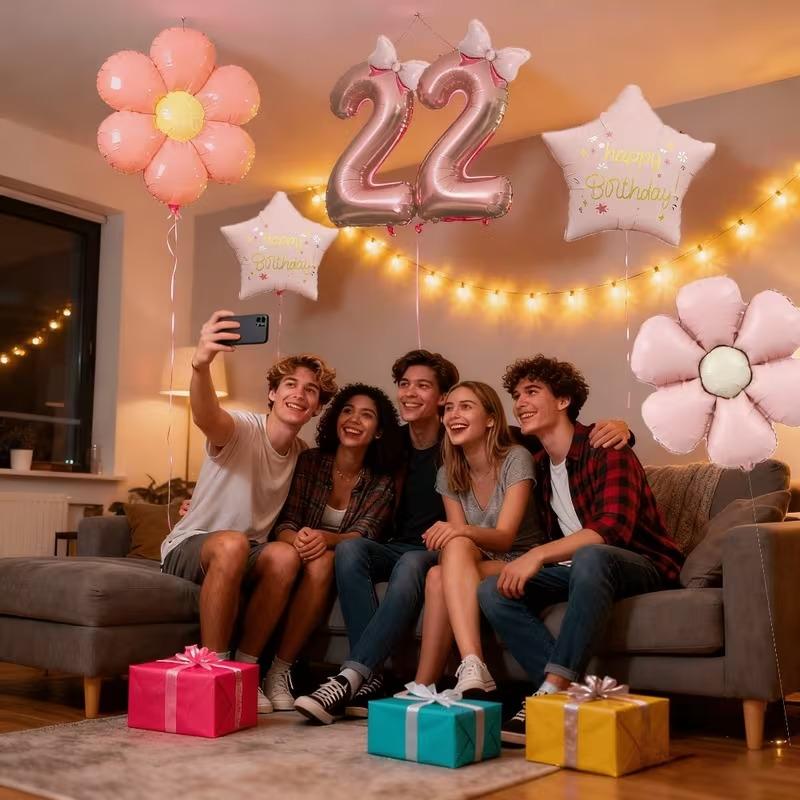 6Pcs 40inch Pink Foil Number with Stars and Daisy Balloon Set Girls‘ Parties Weddings Baby Showers Digital Decorations Supplies