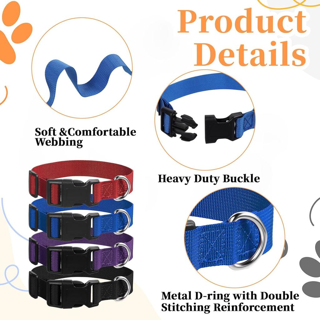 4 Pack Medium Basic Dog Collars Adjustable Dog Collars for Large Breakaway Dogs Collar Classic Pet Dogs Collar with Quick Release Buckle for Walking