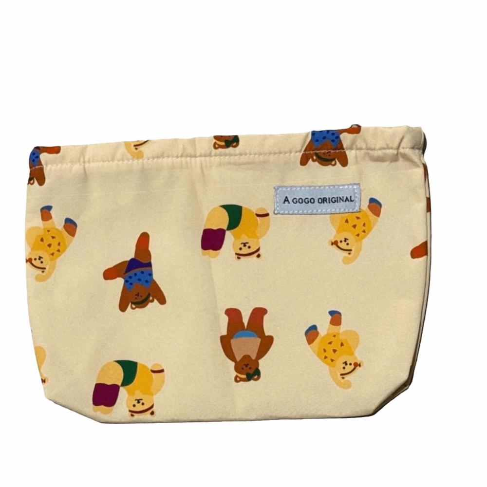 Ins Flat Top Bag Large Capacity Makeup Bag Cute Cartoon Bear Cosmetic Bag  Girly
