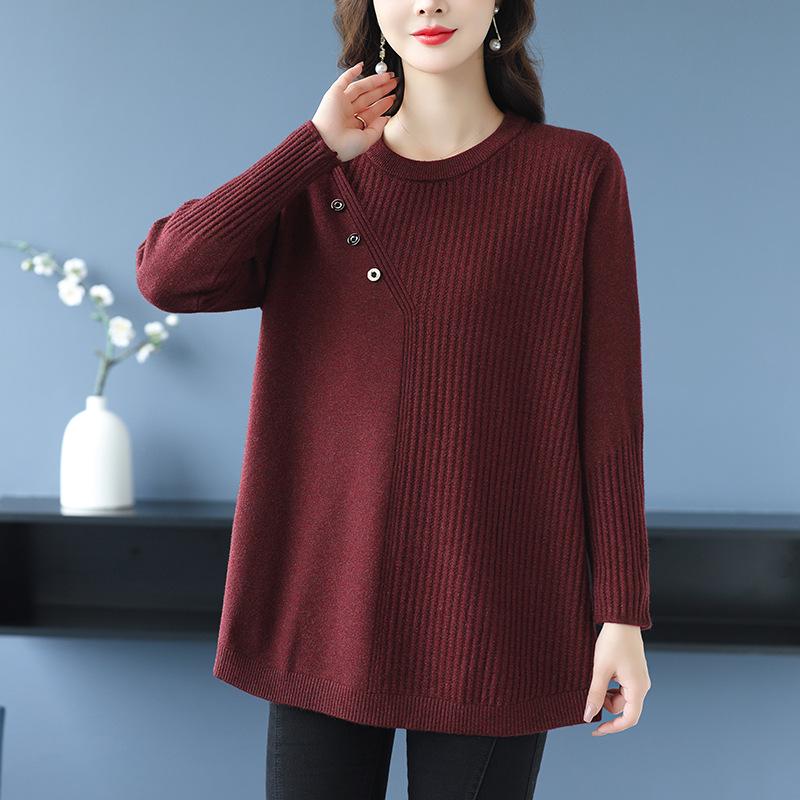 2025 A-line Plus Size Belly-Covering Knit Sweater: Autumn/Winter Fashionable Mid-Length Inner Wear for Moms