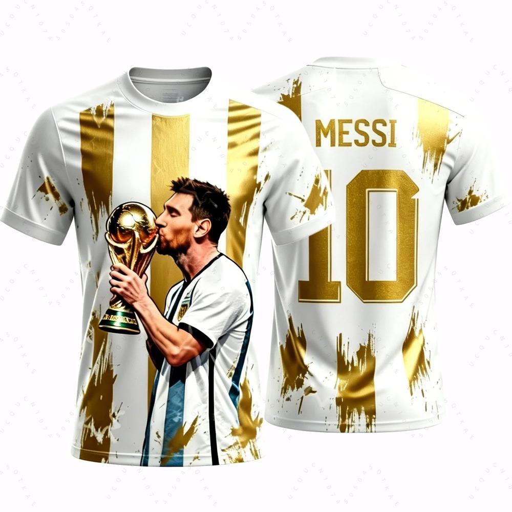 Messi-Stil Sommer 3D-Druck Kinderkleidung Fußball Sportshirt - einfach, lässig, bequem und atmungsaktiv