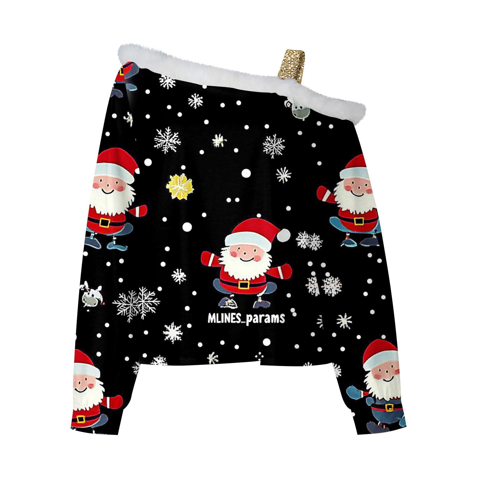 Женский повседневный модный топ с длинными рукавами и открытыми плечами с рождественским — фото 4