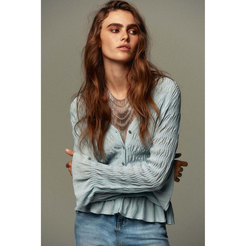 Za Autumn and Winter New Arrivals Women's Clothing Zr European and American Style Fashionable Pleated V Neck Long-Sleeved Knitted Jacket 0014104 406