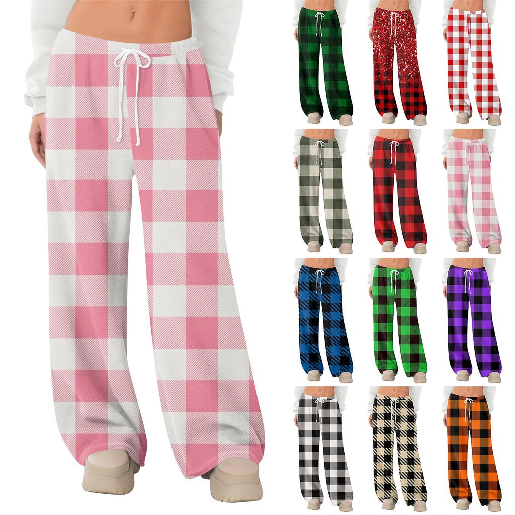 Women's Fleece Wide Leg  Elastic Waist Drawstring Loose Pants Drawstring Pajama Pants Sleepwear Trousers