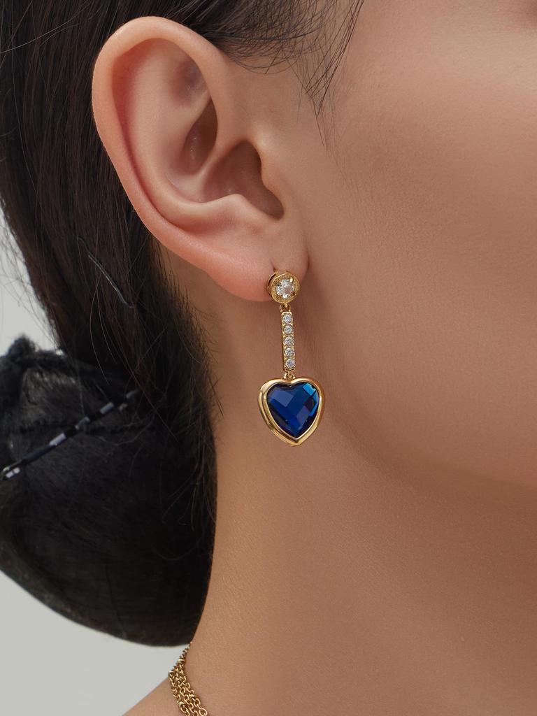 Colorful Heart Glass Stone Tassel Earrings & 18K Gold Plated Stainless Steel Necklace