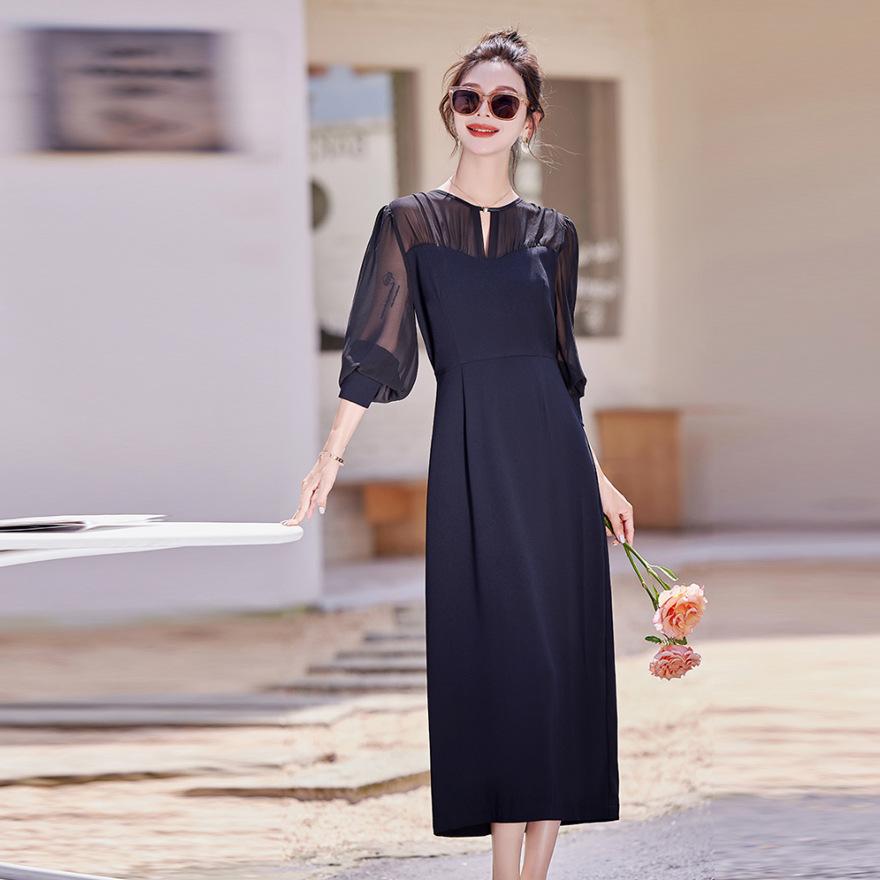 

Temperament Celebrity Design Sense Long Sleeve Waist Sexy Black Skirt High Cold Royal Sister Wind Dress Women s Spring and Summer 2XL