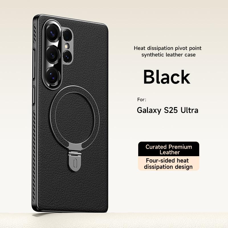 

Чехол для SamSung S25 Ultra из ПУ кожи с магнитным кольцом-держателем, противоударный, для беспроводной зарядки, для S25Ultra S24Ultra, с подставкой, бампер, накладка Galaxy S25 Ultra чёрный