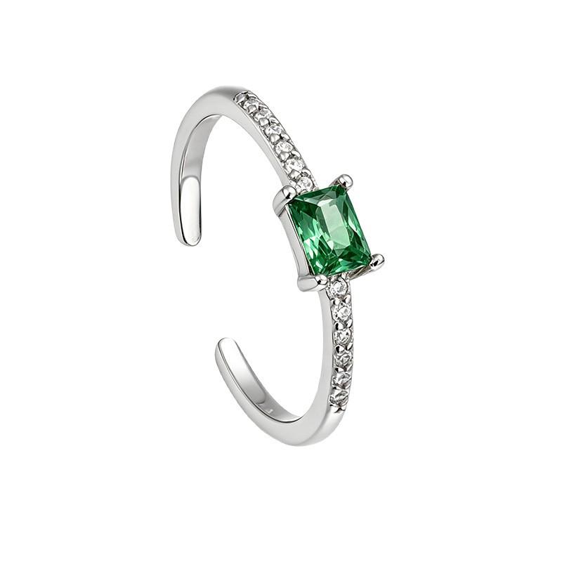 Adjustable Green Zircon Square Pinky Ring with Paved Rhinestones - Light Luxury for Women
