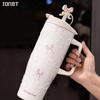 40oz Thermal Water Bottle With Handle and Straw Drinkware Hot Cold Stainless Steel Thermos Portable Car Coffee Cups Thermal Mugs