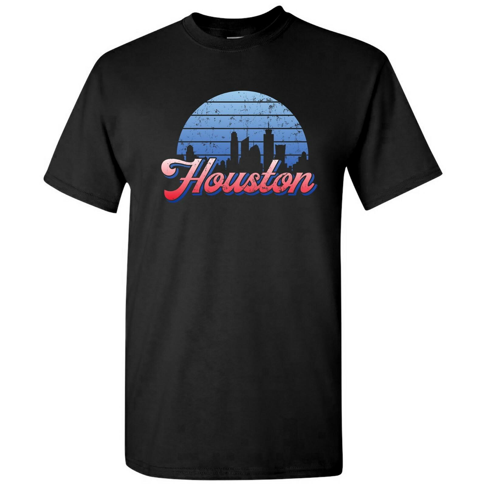 Houston TX Retro Skyline Sunset Home State Pride Summer T Shirt Black XXXL