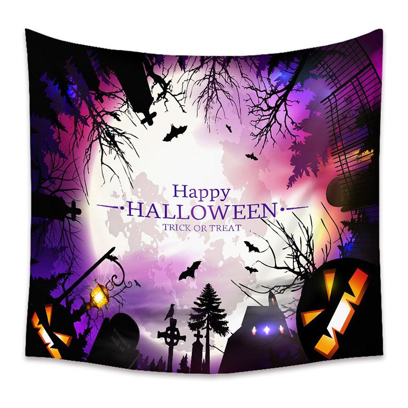 American Halloween Printed Tapestry Horrible Cartoon Pattern Hanging Cloth for Living Room Pumpkin Bat Wall Carpet Decoration