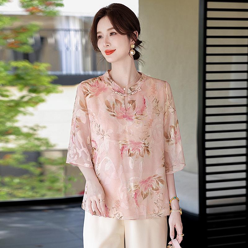 2026 Summer Collection: Short-Sleeve Tops for Middle-Aged and Elderly Women - Chinese Style