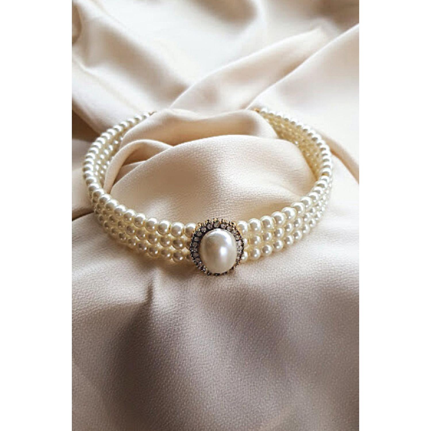 

Pearl Choker Collar Necklace Gold чистий
