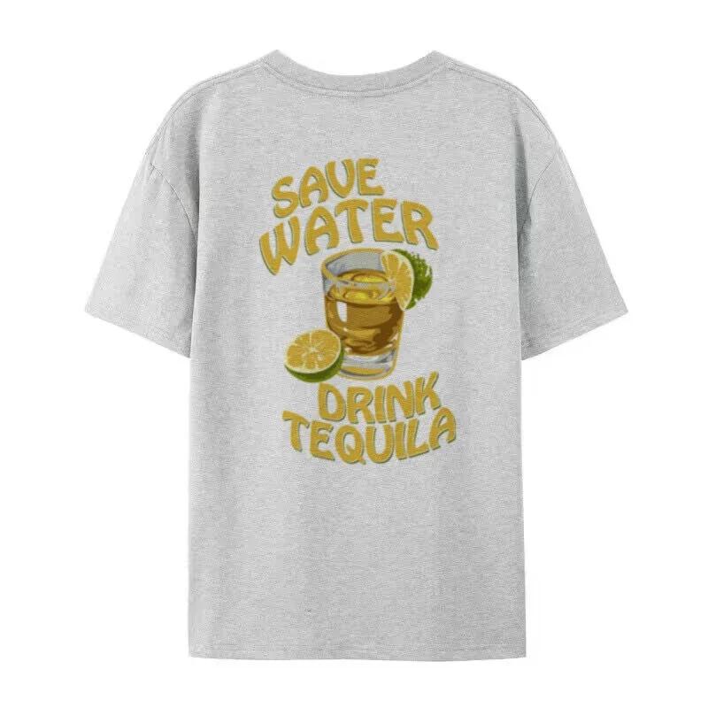 Back Print Drink Tequila Graphic Tee Hippie Funny Alcohol TShirt Retro Tequila Lover T Shirt Summer Loose Cotton Women Unisex Top S
