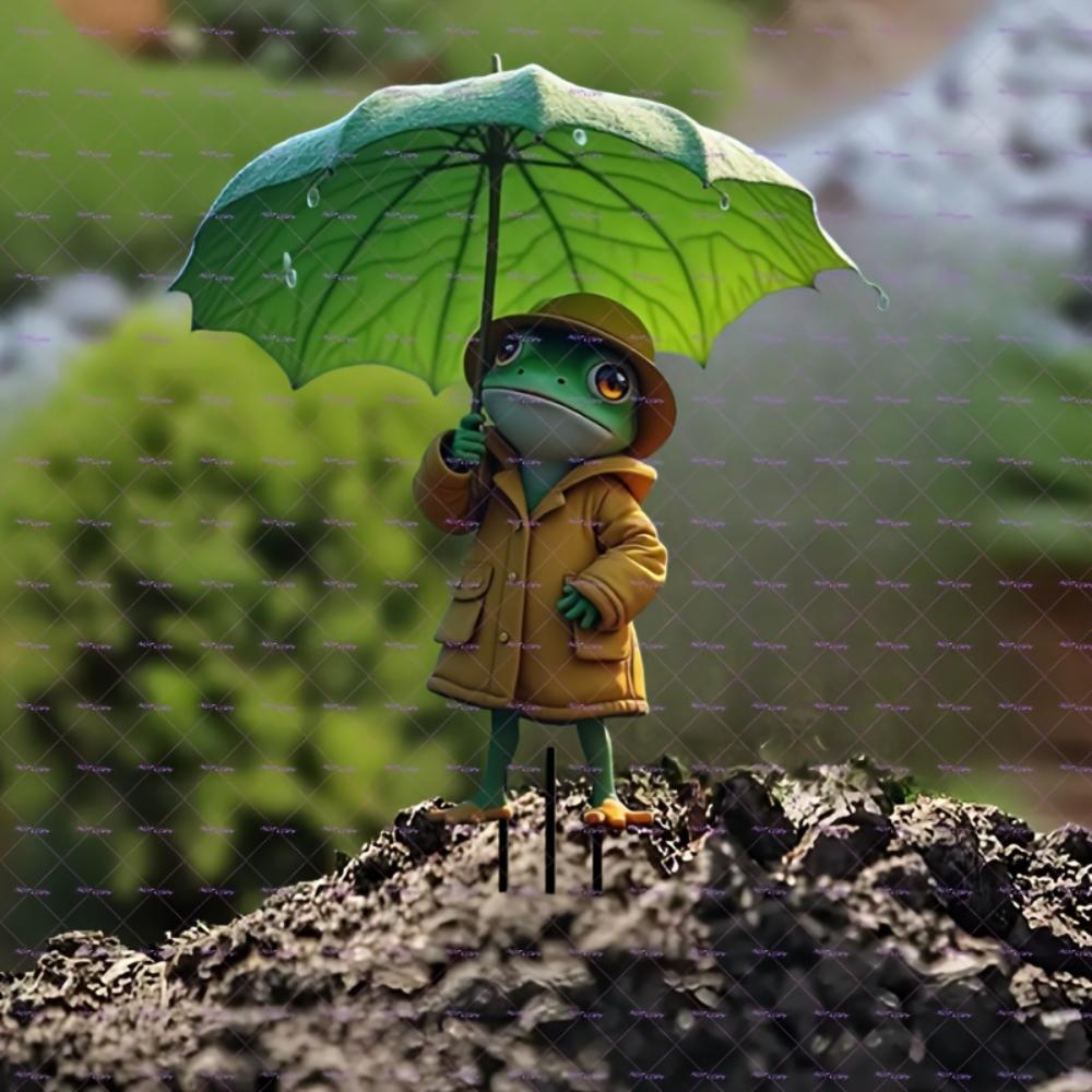 2D ploché akrylové roztomilé žabí zahradní logo s deštníkem, dekorace květináče, venkovní zahradní umění, dárky k Vánocům, Dni učitelů, Dni díkůvzdání a Novému roku