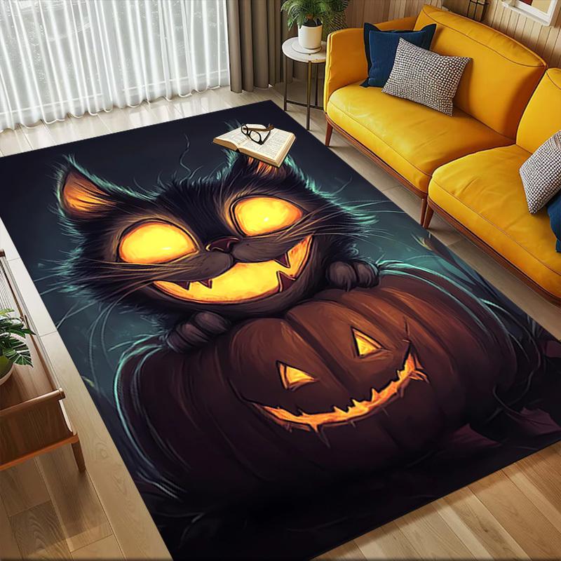 1pc Halloween Cat Themed Rug for Home Decor, Non-slip Office Carpet, Chair mat, Outdoor Mat, Christmas and Halloween gifts-0731062