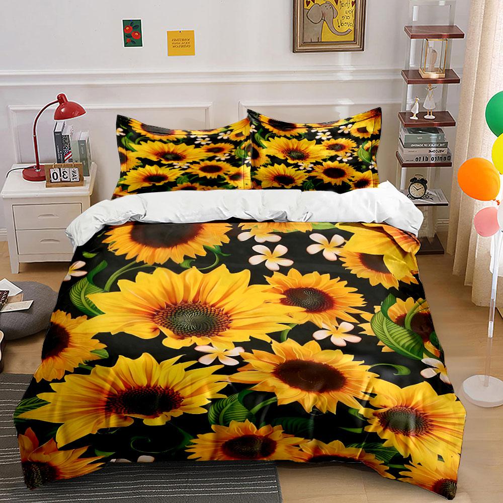 Sunflowers and white daisies. Bedding sets Duvet cover sets Duvet covers Pillowcases(1*Duvet Cover 2*Pillowcases without duvet insert)