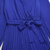 Women V Neck Long Sleeve Pleated A Line Solid Color Lace Up High Waist All Match Dresses S-XXL