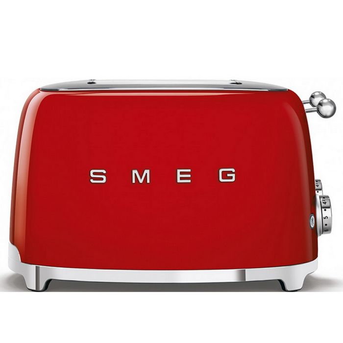 Grille-pain SMEG 4 tranches Années 50 - Rouge - 6 niveaux de brunissement - Fonction dégivrage