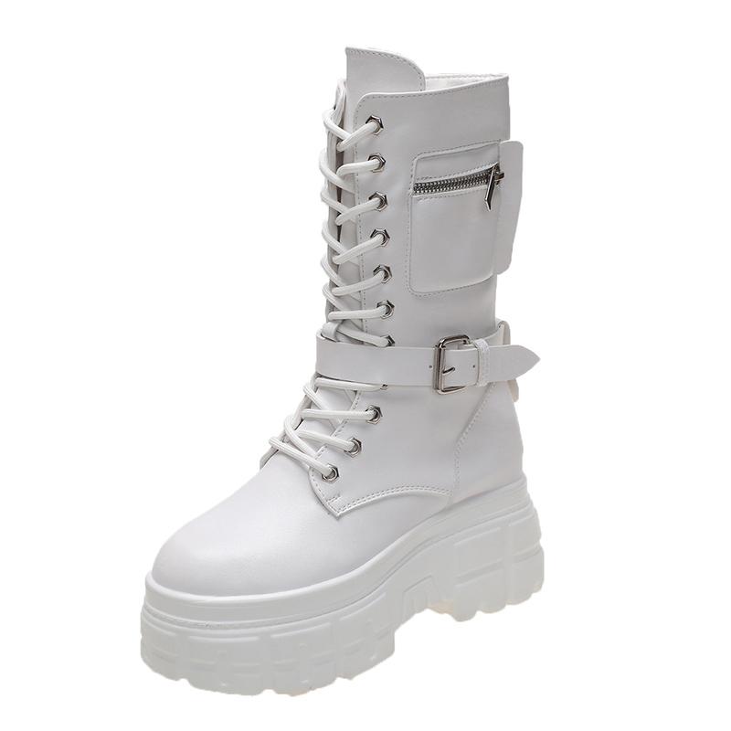 Fashion 9CM Autumn Warm Ankle Boots for Women Leather Short Boots Round Toe High Platform Fur Motorcycle Boots Thick Heel Sneakers Shoe