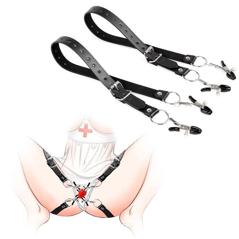 Adult BDSM Nipple & Labia Clamps with Chain - Black Cosplay Accessory for Sensual Stimulation