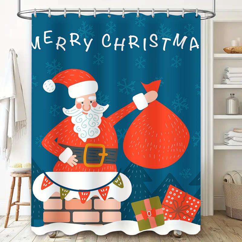 Tu Christmas Shower Curtain Santa Claus Holiday Festive Xmas Bathroom Decor Set Waterproof Holiday Gift Home Decoration Pattern
