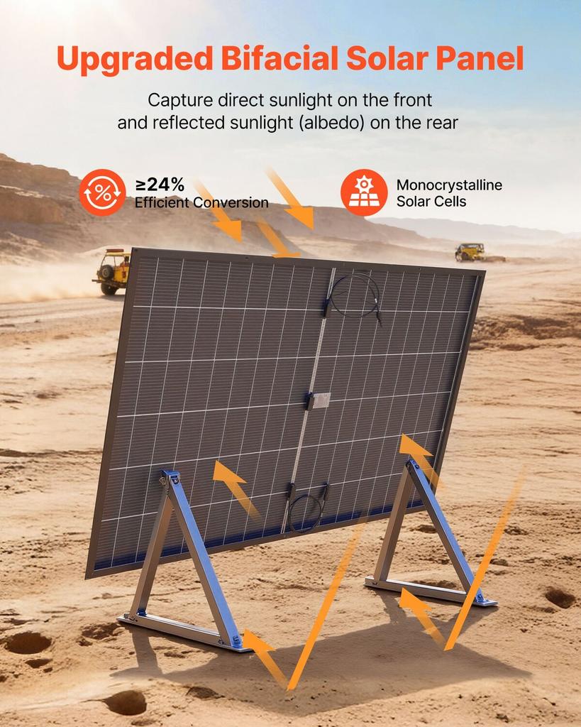 2PCS 400W Bifacial Solar Panels, 16BB N-Type Monocrystalline PV Module 24% Efficiency, IP65 Waterproof Solar Panel with MC4 Output & Aluminum Frame